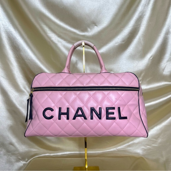 CHANEL Handbags - 💕SOLD💕 Chanel Boston Bowling bag Sports Line quilted matelase pink black gold